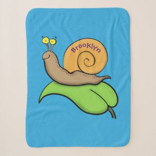 Cute, happy snail on a leaf cartoon illustration sherpa blanket