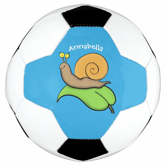Cute, happy snail on a leaf cartoon illustration soccer ball (Front)