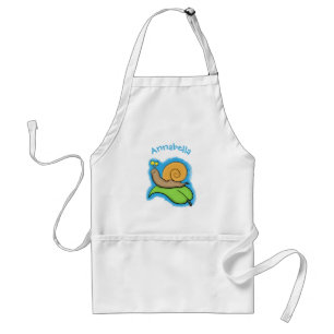 Cute, happy snail on a leaf cartoon illustration standard apron