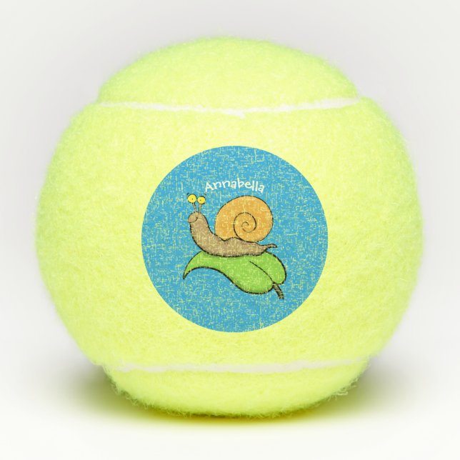 Cute, happy snail on a leaf cartoon illustration tennis balls (Front)