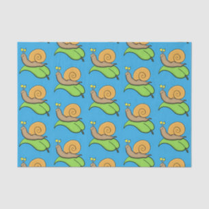 Cute, happy snail on a leaf cartoon illustration tissue paper