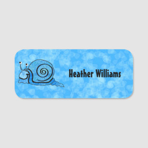 Cute Happy Snail Tie Dye Blue Shell on Aqua Name Tag