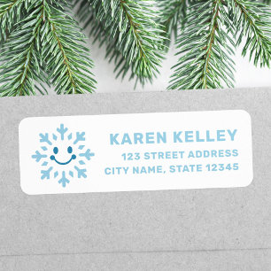 Cute happy snowflake blue white return address