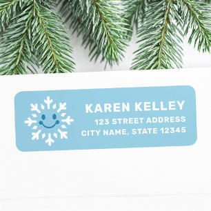 Cute happy snowflake blue winter return address