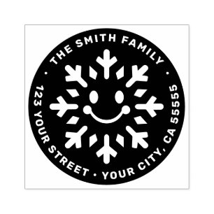 Cute happy snowflake light blue return address rubber stamp