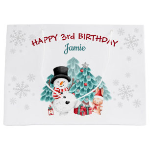 Cute Happy Snowman Christmas Birthday Large Gift Bag