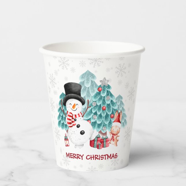 Cute Happy Snowman Christmas Party Paper Cups (Front)