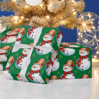 Cute Happy Snowman Watercolor Pattern Wrapping Paper