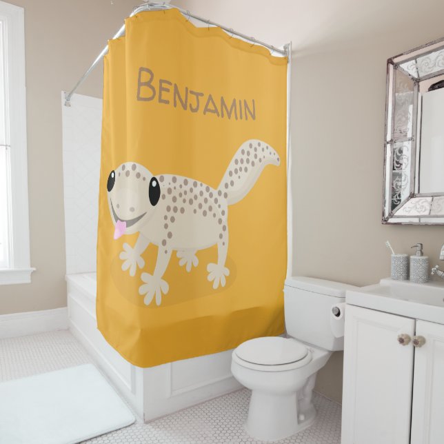 Cute happy spotted tan gecko cartoon illustration (In Situ)