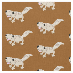 Cute happy spotted tan gecko cartoon illustration fabric