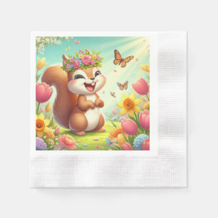 Cute, happy springtime squirrel  napkin