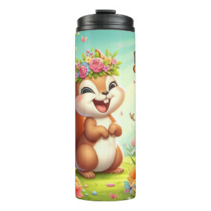 Cute, happy springtime squirrel  thermal tumbler
