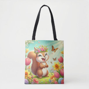 Cute, happy springtime squirrel tote bag