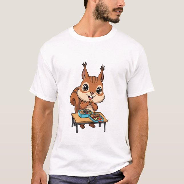 Cute Happy Squirrel Eating Lunch From Bento Boxes T-Shirt (Front)