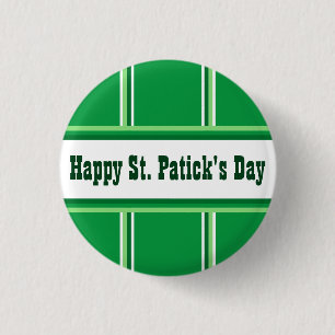 Cute Happy St Patricks Day Striped Green and White 1 Inch Round Button
