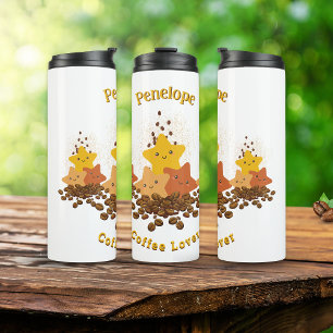 Cute Happy Stars & Beans Coffee Lover Personalized Thermal Tumbler