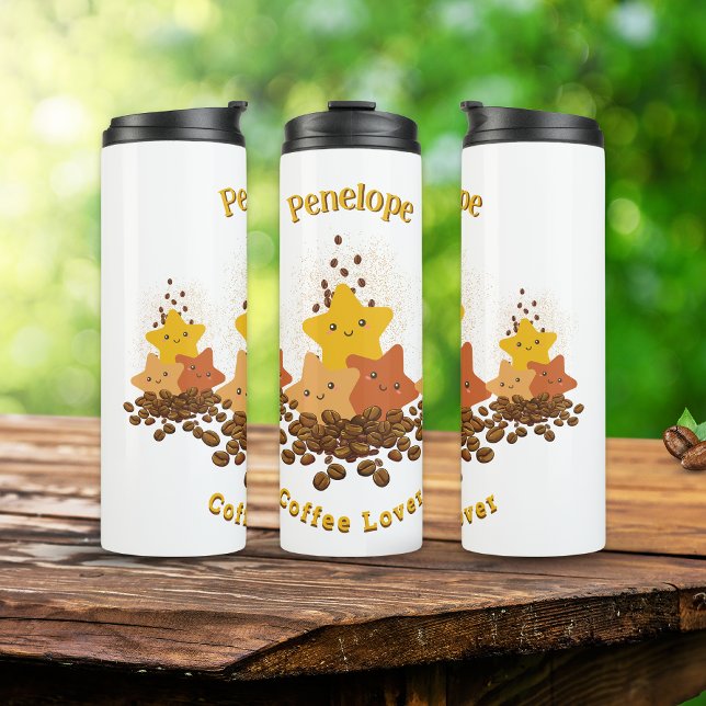 Cute Happy Stars & Beans Coffee Lover Personalized Thermal Tumbler (Creator Uploaded)