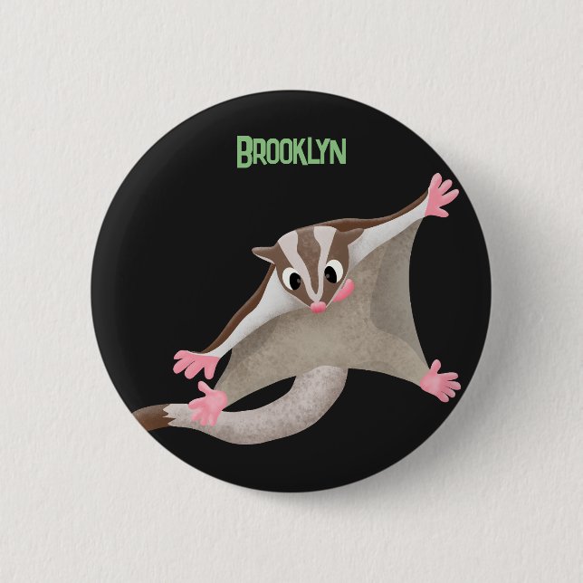 Cute happy sugar glider cartoon illustration 2 inch round button (Front)