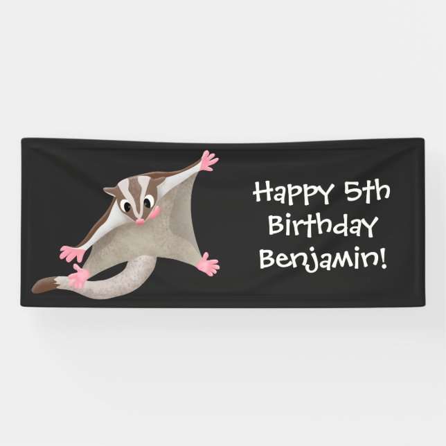 Cute happy sugar glider cartoon illustration banner (Horizontal)