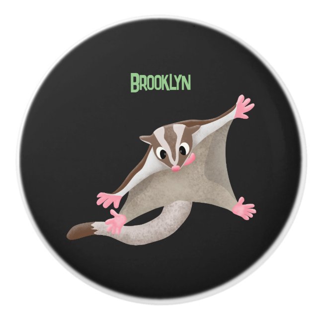 Cute happy sugar glider cartoon illustration ceramic knob (Front)