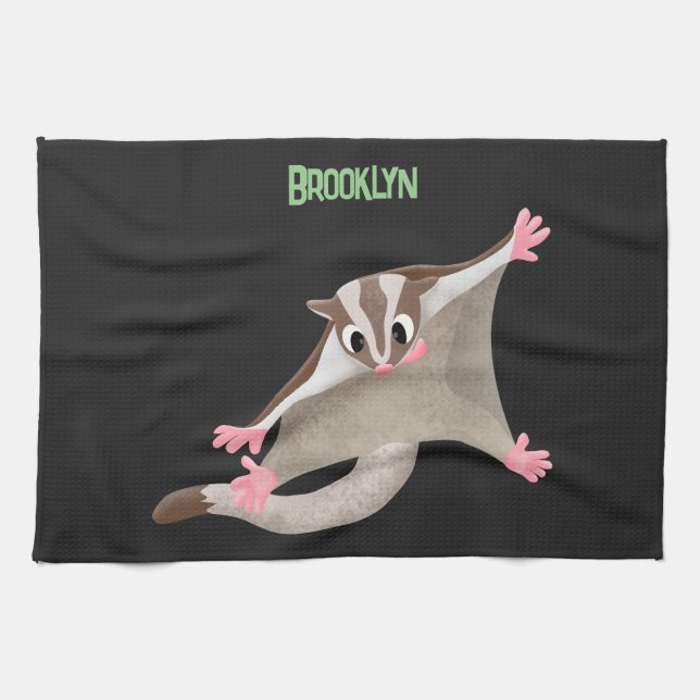 Cute happy sugar glider cartoon illustration kitchen towel (Horizontal)