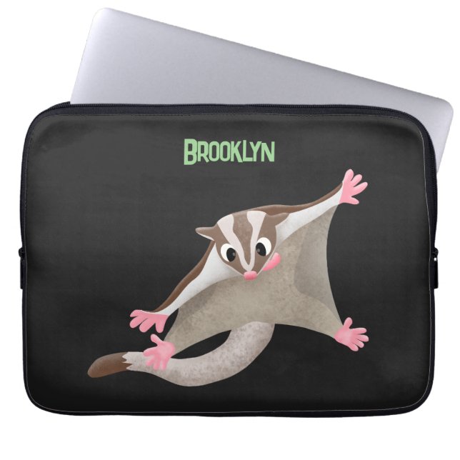 Cute happy sugar glider cartoon illustration laptop sleeve (Front)