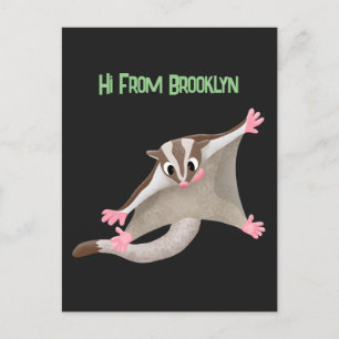 Cute happy sugar glider cartoon illustration postcard