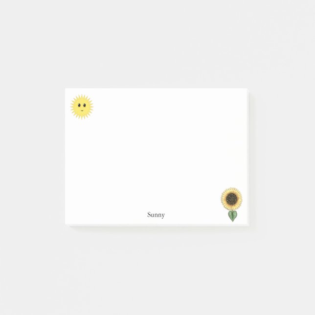 Cute Happy Sun and Sunflower Post-it Notes (Front)