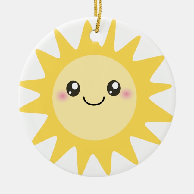 Cute Happy Sun Ceramic Ornament (Front)