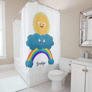 Cute happy sun cloud rainbow cartoon