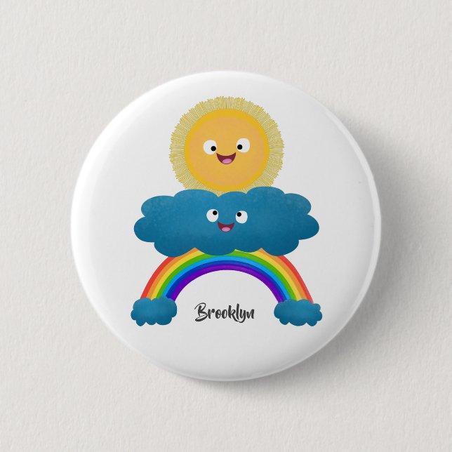 Cute happy sun cloud rainbow cartoon 2 inch round button (Front)