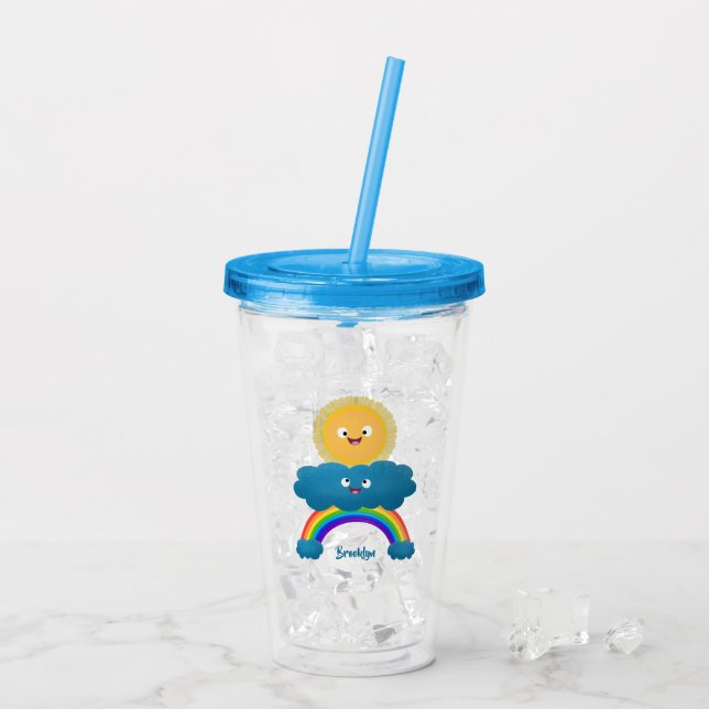 Cute happy sun cloud rainbow cartoon acrylic tumbler (Back Ice)