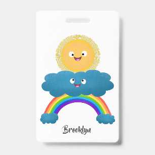 Cute happy sun cloud rainbow cartoon badge