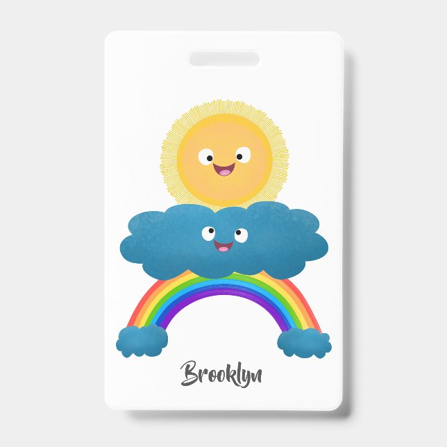 Cute happy sun cloud rainbow cartoon badge (Front)