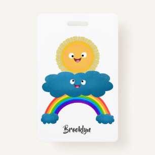 Cute happy sun cloud rainbow cartoon badge