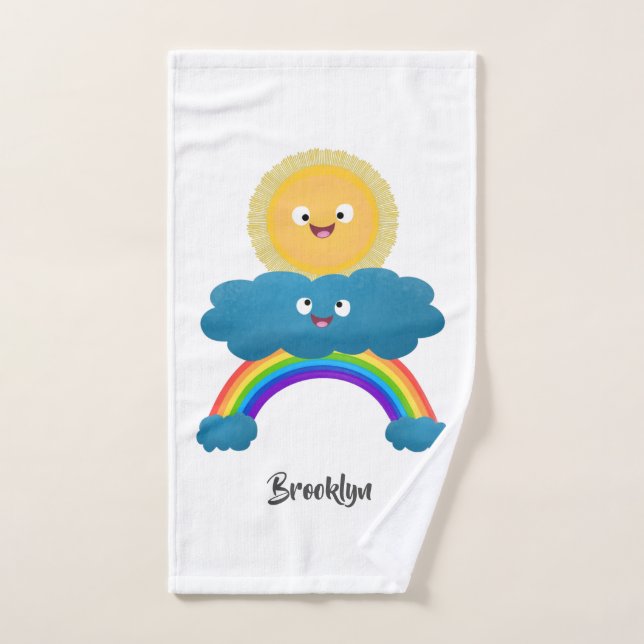 Cute happy sun cloud rainbow cartoon bath towel set (Hand Towel)