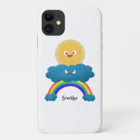Cute happy sun cloud rainbow cartoon