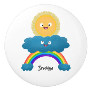 Cute happy sun cloud rainbow cartoon ceramic knob