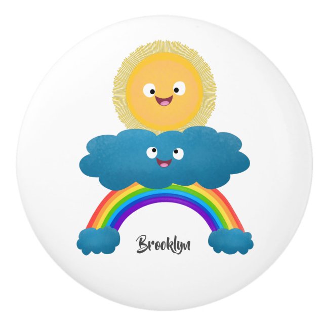 Cute happy sun cloud rainbow cartoon ceramic knob (Front)