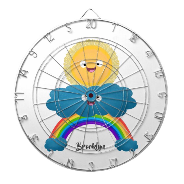 Cute happy sun cloud rainbow cartoon dartboard (Front)