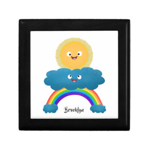 Cute happy sun cloud rainbow cartoon gift box