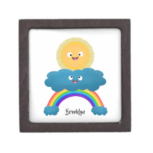 Cute happy sun cloud rainbow cartoon gift box
