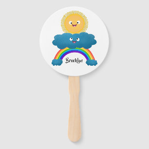 Cute happy sun cloud rainbow cartoon hand fan