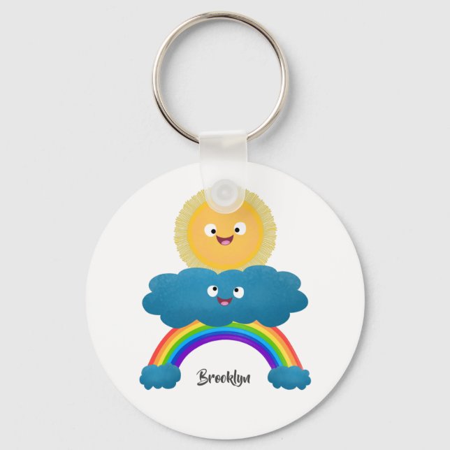 Cute happy sun cloud rainbow cartoon keychain (Front)