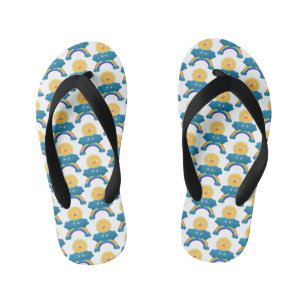 Cute happy sun cloud rainbow cartoon kid's flip flops