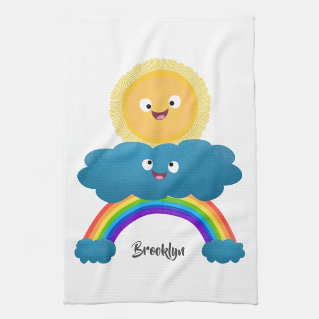 Cute happy sun cloud rainbow cartoon kitchen towel (Vertical)