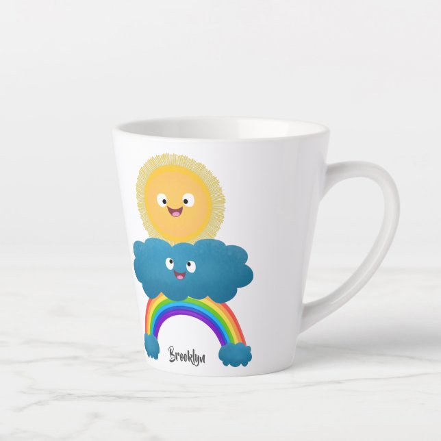 Cute happy sun cloud rainbow cartoon latte mug (Right)