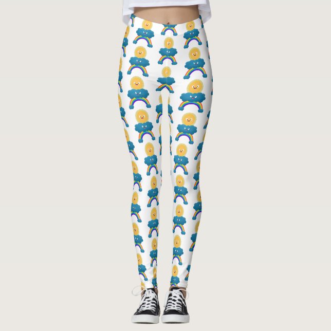 Cute happy sun cloud rainbow cartoon  leggings (Front)