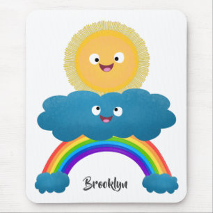 Cute happy sun cloud rainbow cartoon mouse pad