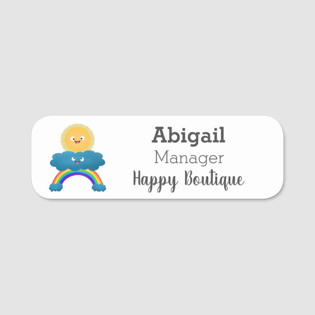 Cute happy sun cloud rainbow cartoon name tag (Front)